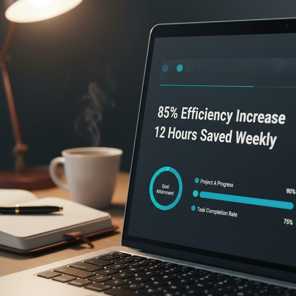 A digital productivity dashboard highlighting the measurable ROI and time-savings achieved through advanced AI integration.