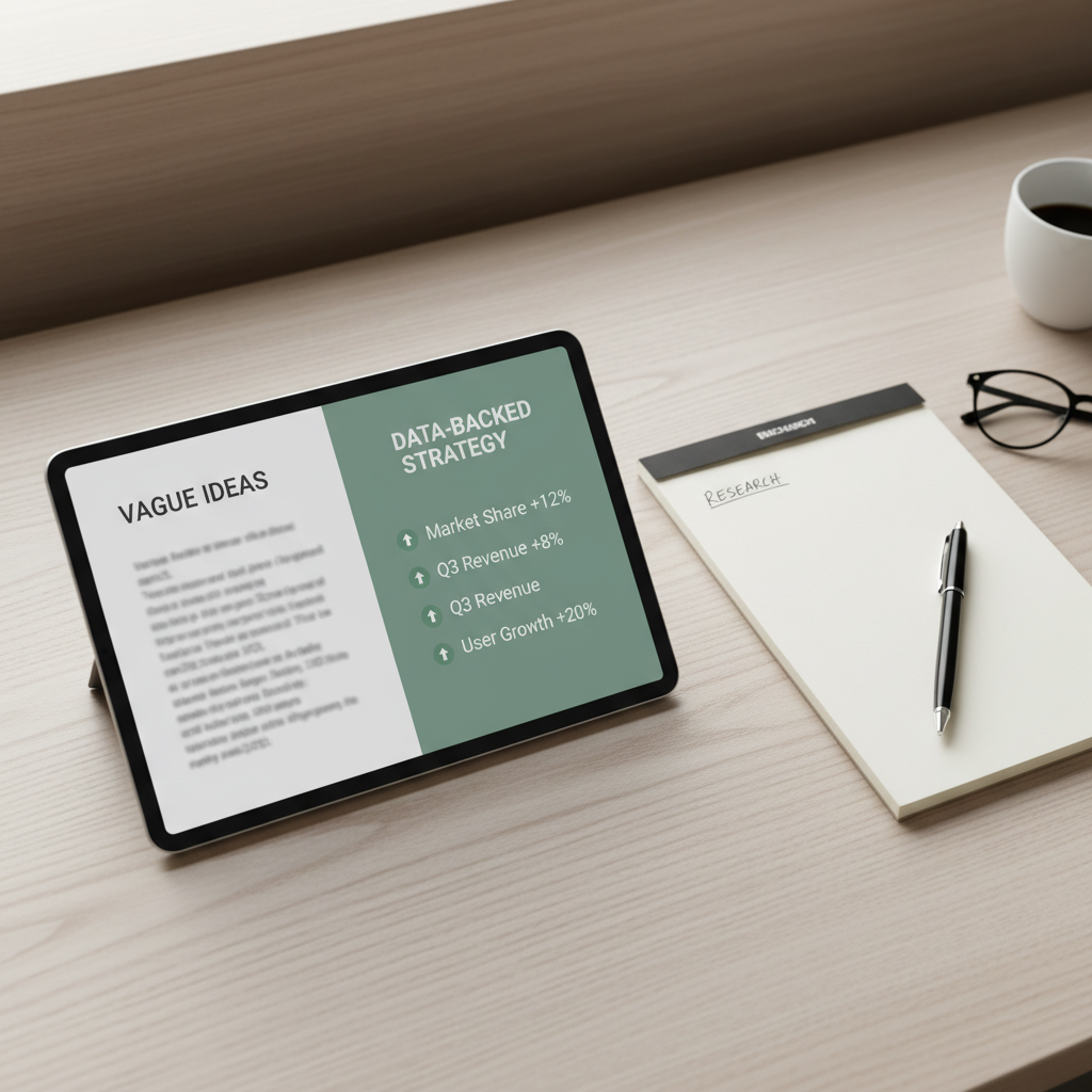 A side-by-side visual comparison of a basic self-review versus an AI-optimized, data-driven report.