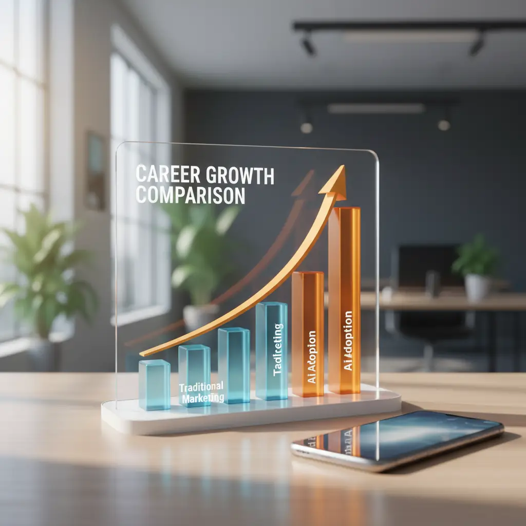 Data visualization showing the accelerated career growth of AI-enabled marketers compared to traditional roles.