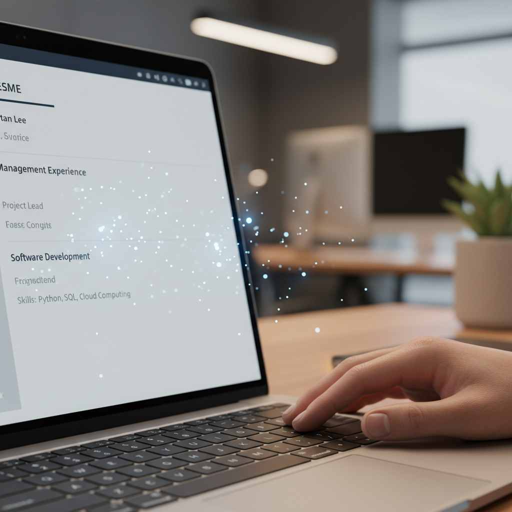 A macro shot of a resume being analyzed by automated screening software.