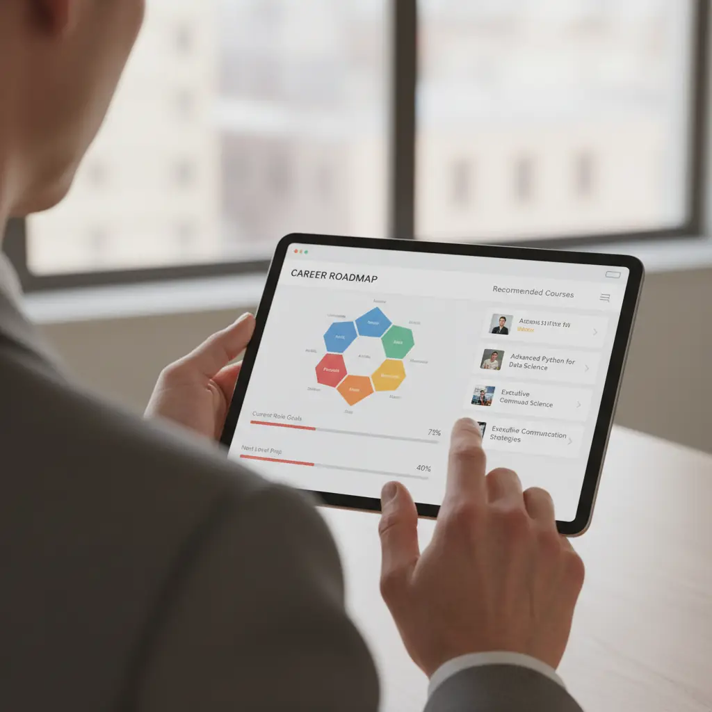 A modern AI-powered career dashboard providing a personalized roadmap for marketing professional growth.