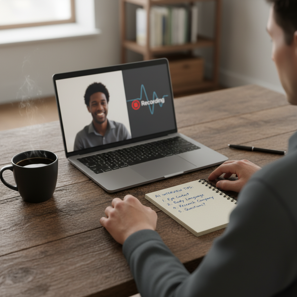 The technical setup of an AI mock interview session, focusing on the intersection of human interaction and data analysis.