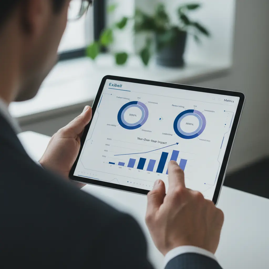 A high-tech performance dashboard displaying real-time career impact metrics and year-over-year growth.