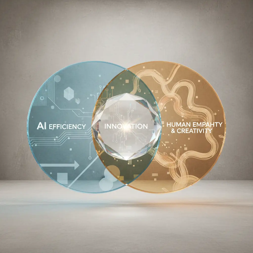 The intersection of AI efficiency and human creativity as the core of modern marketing success.