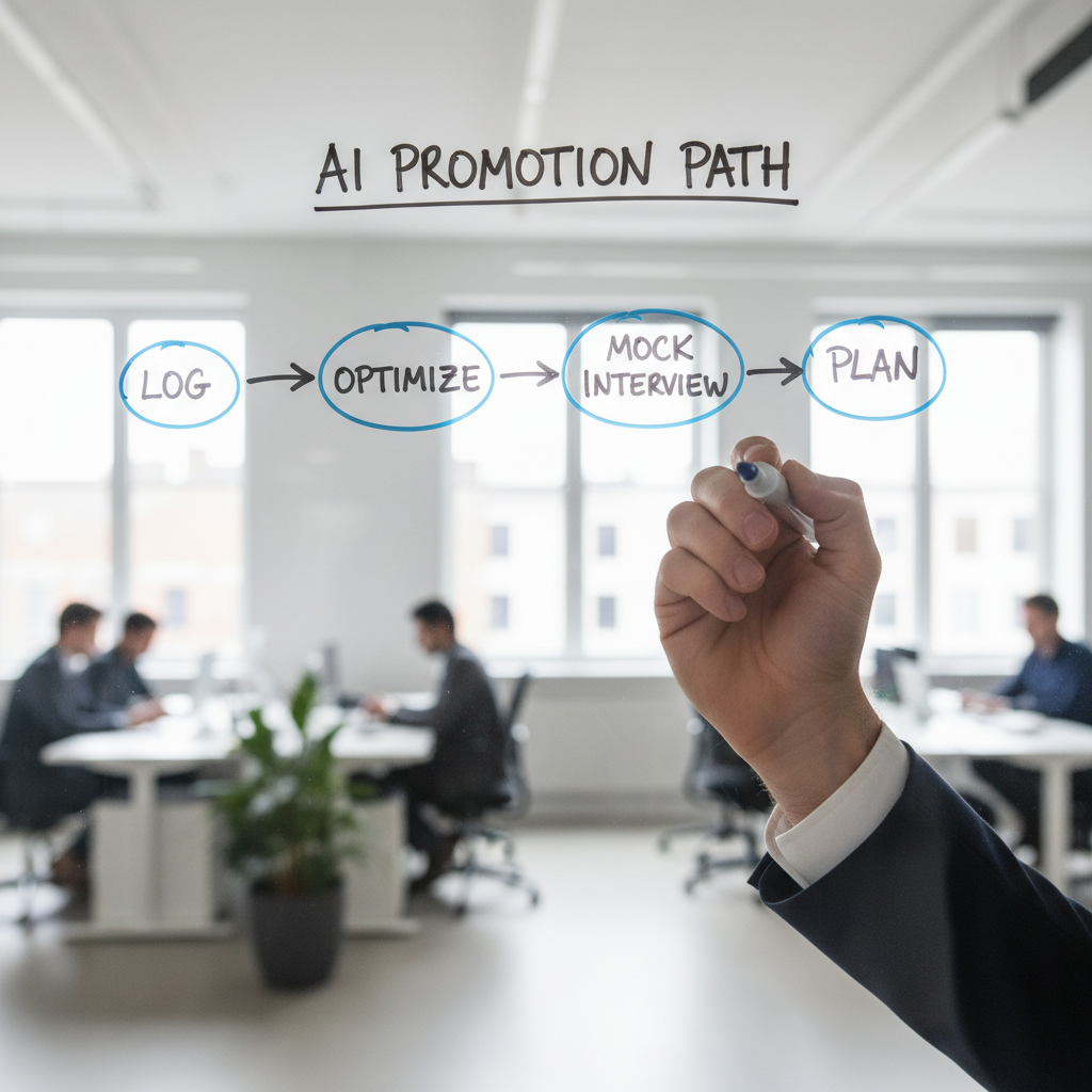 A professional sketching an AI-driven promotion roadmap on a glass whiteboard.